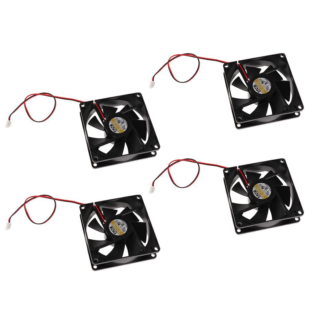 4Pcs 80mm 8cm Computer Case Fan 2 Pin Cooling Cooler Silent Quiet No LED