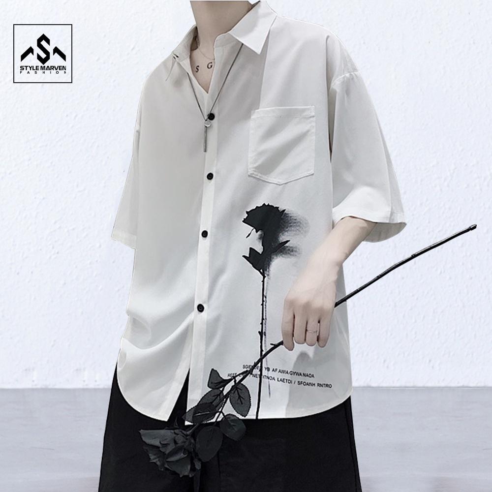 Áo Sơ Mi Nam Hoa Hồng Phai Ngắn Tay Phong Cách Hàn Quốc Stylemarven - AO SOMI 9000041C