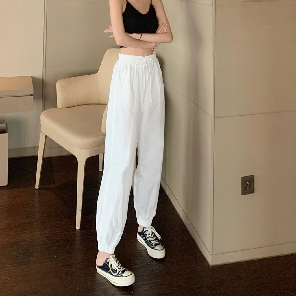 Quần đũi dáng jogger màu trắng lưng thun