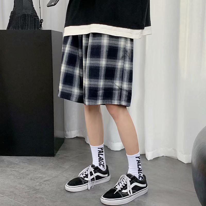 Quần Đùi Ống Rộng Họa Tiết Sọc Caro Thời Trang Cho Nam