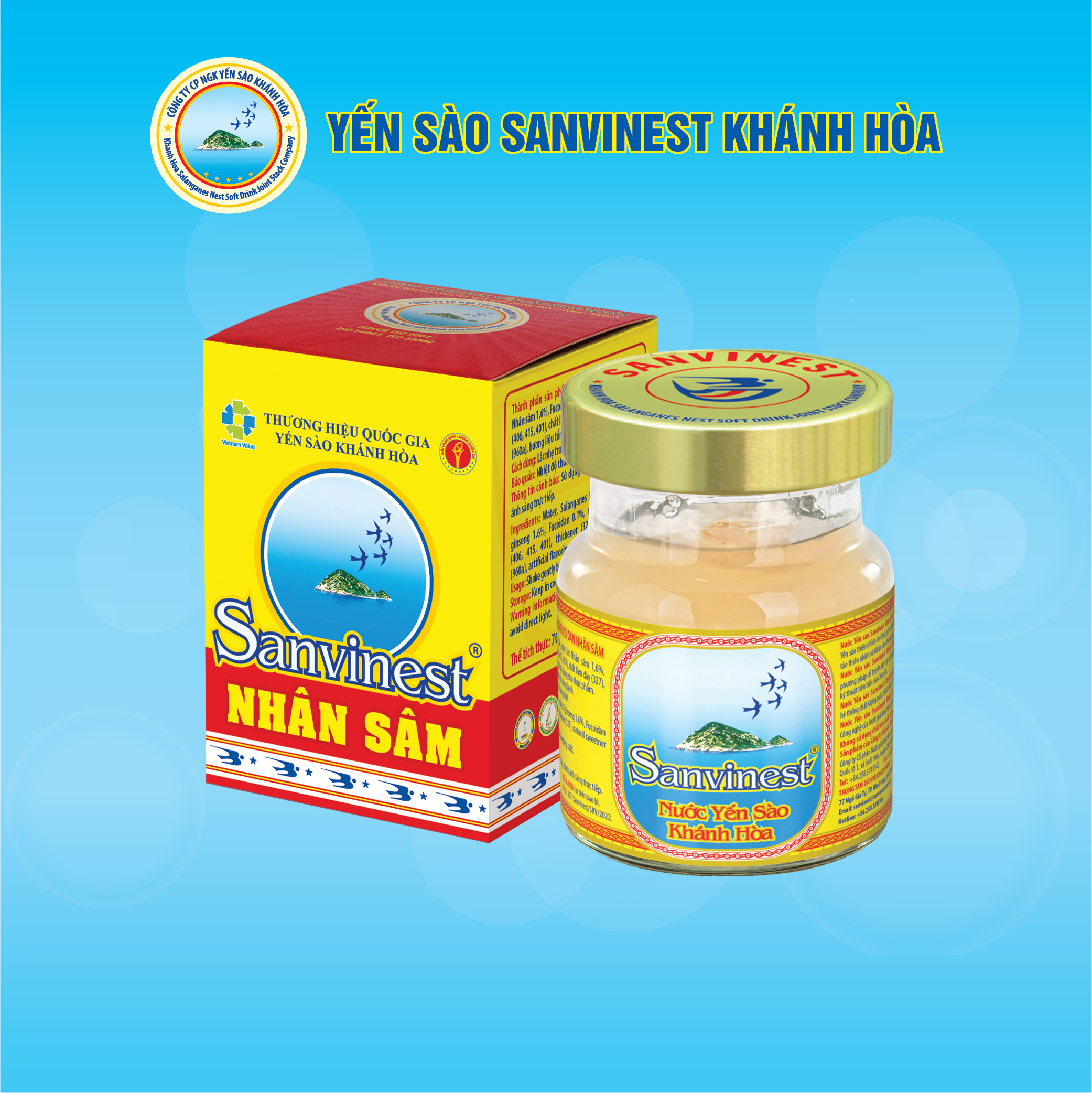 [Hộp 1 lọ] Nước Yến sào Sanvinest Khánh Hòa Fucoidan Nhân sâm - 207