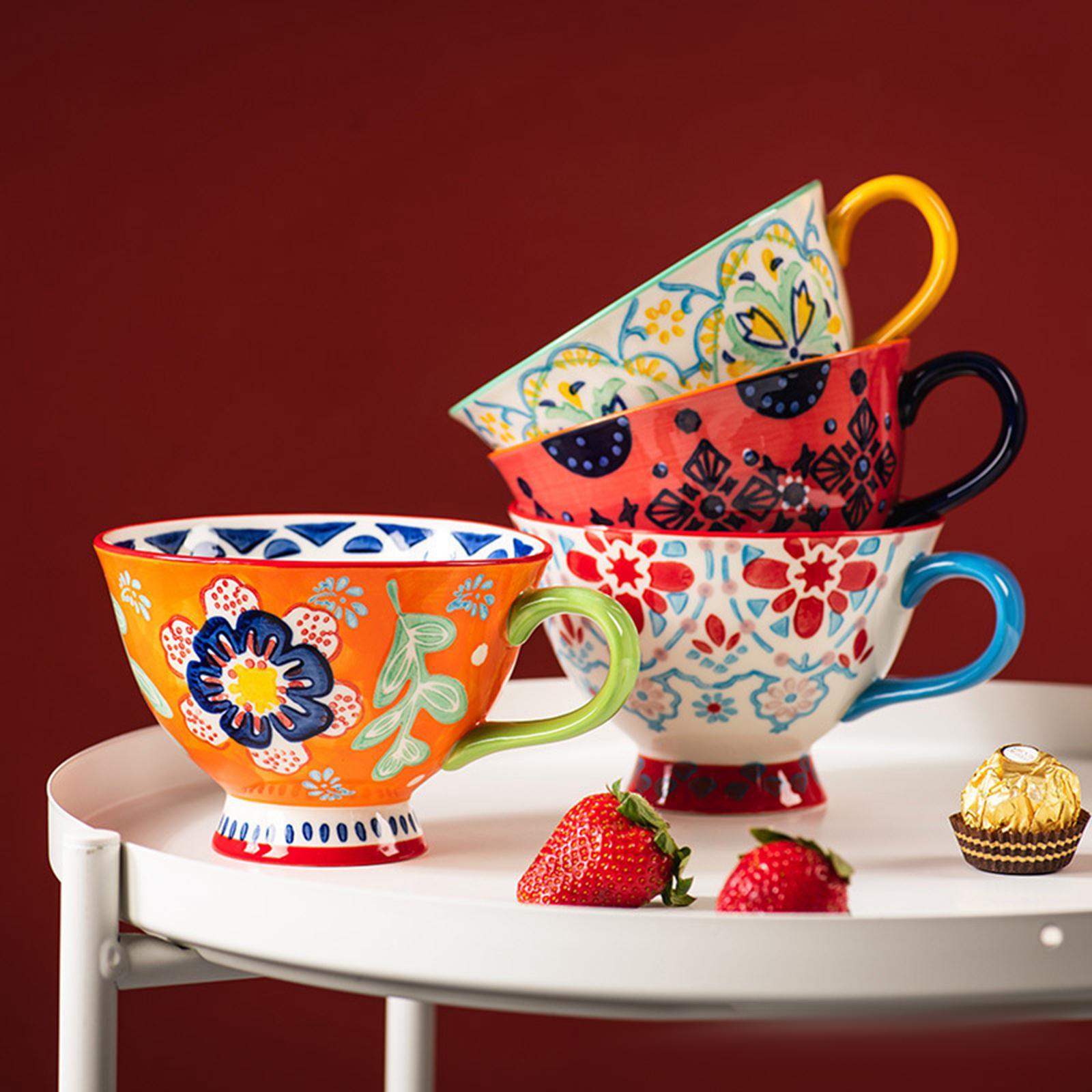 Ceramic Cup, Retro Hand Painted Floral Pattern Coffee Mug for Coffee Restaurant