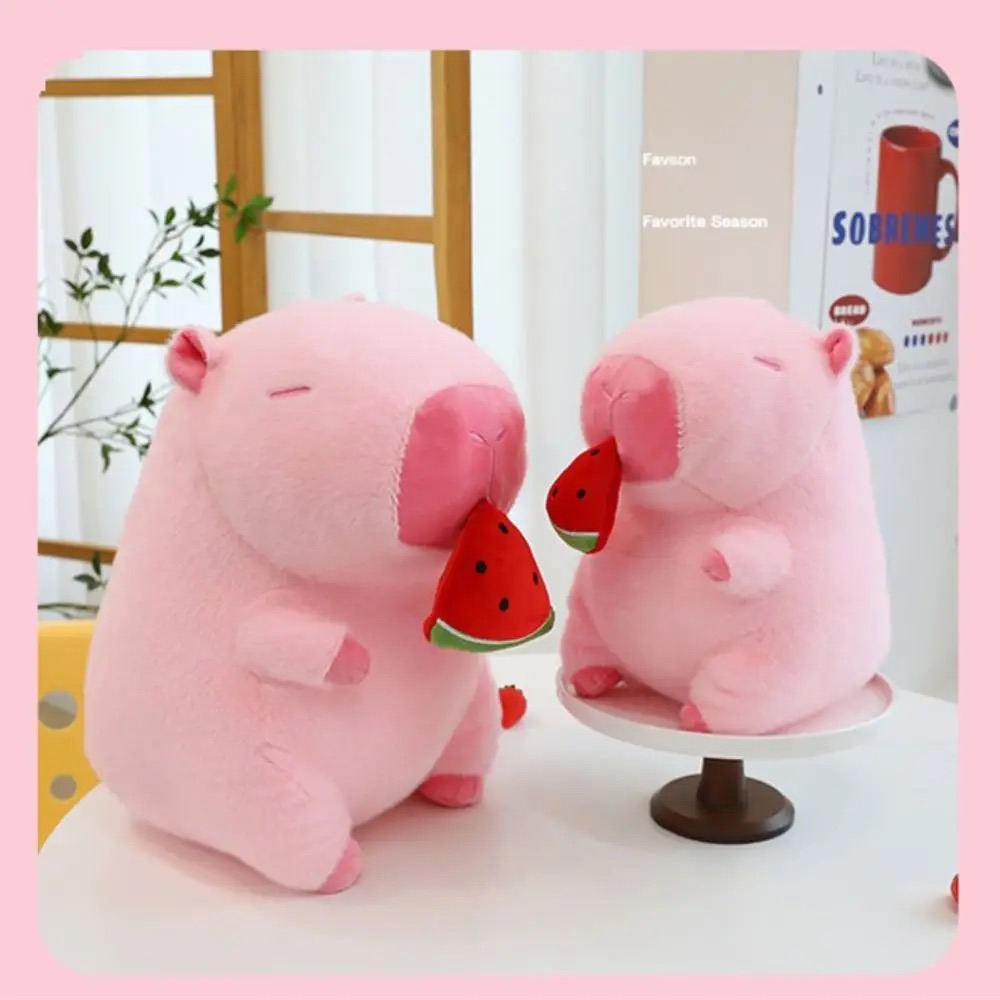 Thú nhồi bông capybara hồng dưa hấu đáng yêu - Size từ 30cm đến 50cm - Gấu bông chuột lang ăn dưa hấu có thể kéo được - Móc khoá gấu bông Capybara