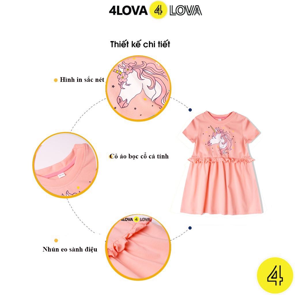 Váy bé gái cộc tay 4LOVA chất cotton hình dễ thương hàng chính hãng