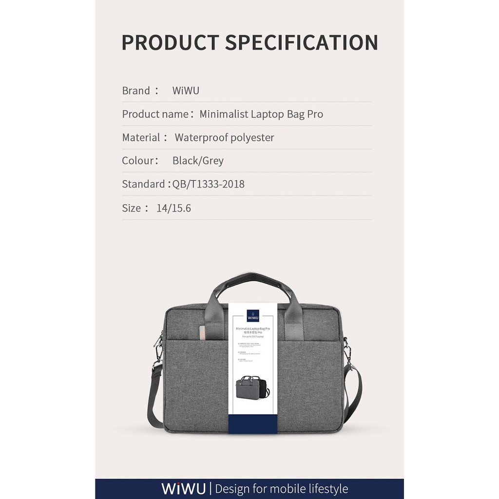 Túi Đựng Laptop Wi WU Minimalist Bag Pro 2, chất liệu vải, chống nước - Hàng chính hãng
