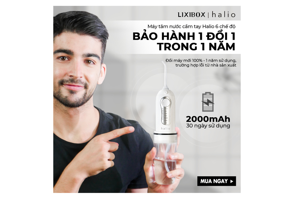 Combo Bàn chải điện Halio Sonic Whitening Toothbrush Midnight Blue và Máy tăm nước cầm tay Halio Professional Cordless Oral Irrigator