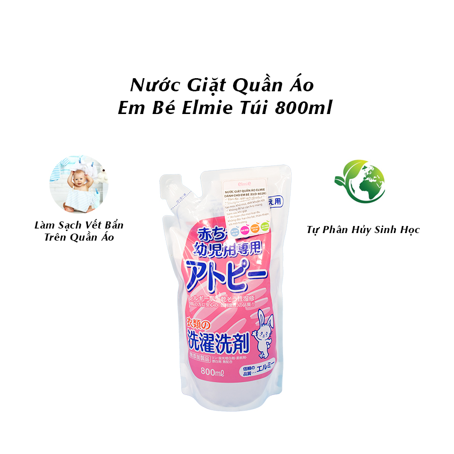 [NHẬT BẢN] Nước Giặt Quần Áo Cho Bé Elmie Túi 800ml