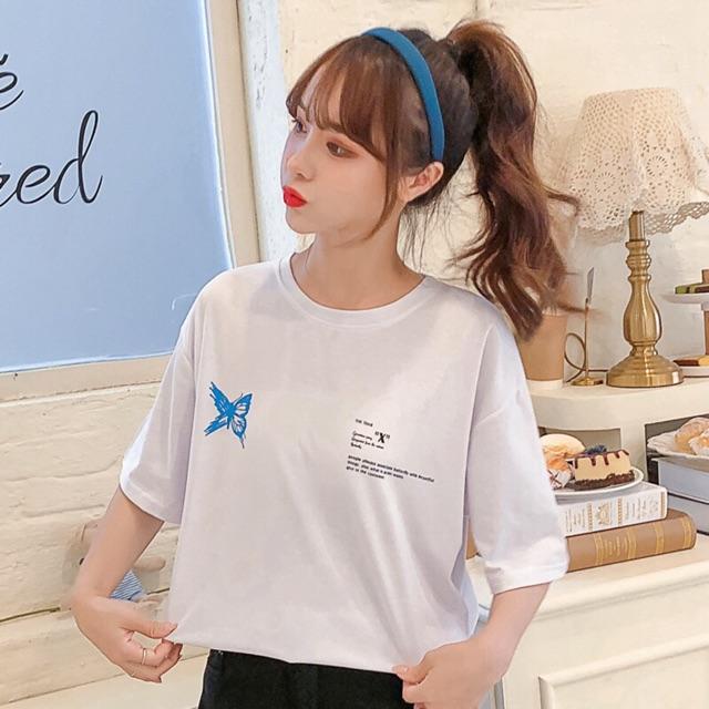 Áo thun tay lỡ unisex form rộng In Cánh Bướm Xanh nam nữ ulzzang Wind