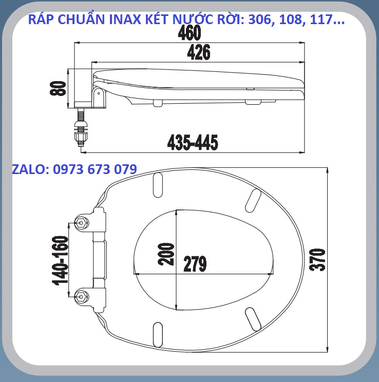 Nắp Bàn Cầu Inax 108VA, Nắp Thay Thế Rơi Êm Dày Cao Cấp