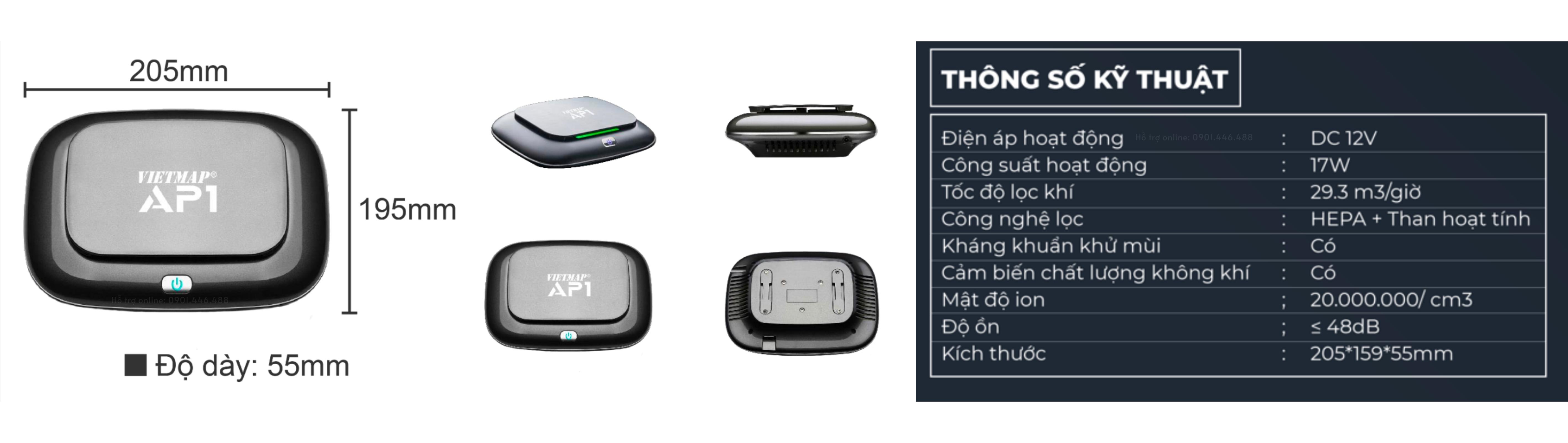 Vietmap AP1 Máy lọc Không khí ô tô - Khử mùi iON -Diệt khuẩn- Lọc bụi PM2.5 - Tận hưởng cuộc sống xanh - Hàng Chính Hãng