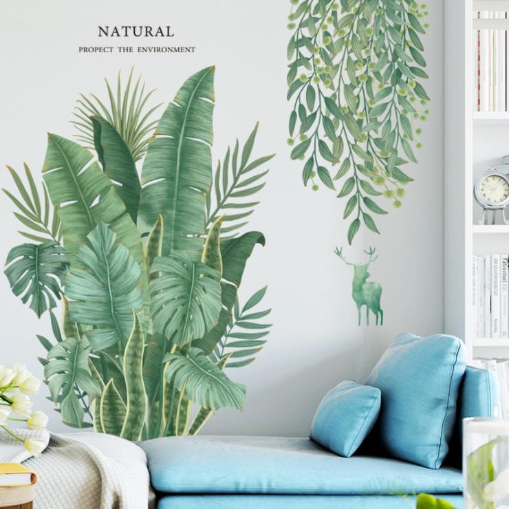 Decal trang trí tường - CÂY CHUỐI XANH DÂY LEO TƯƠI MÁT
