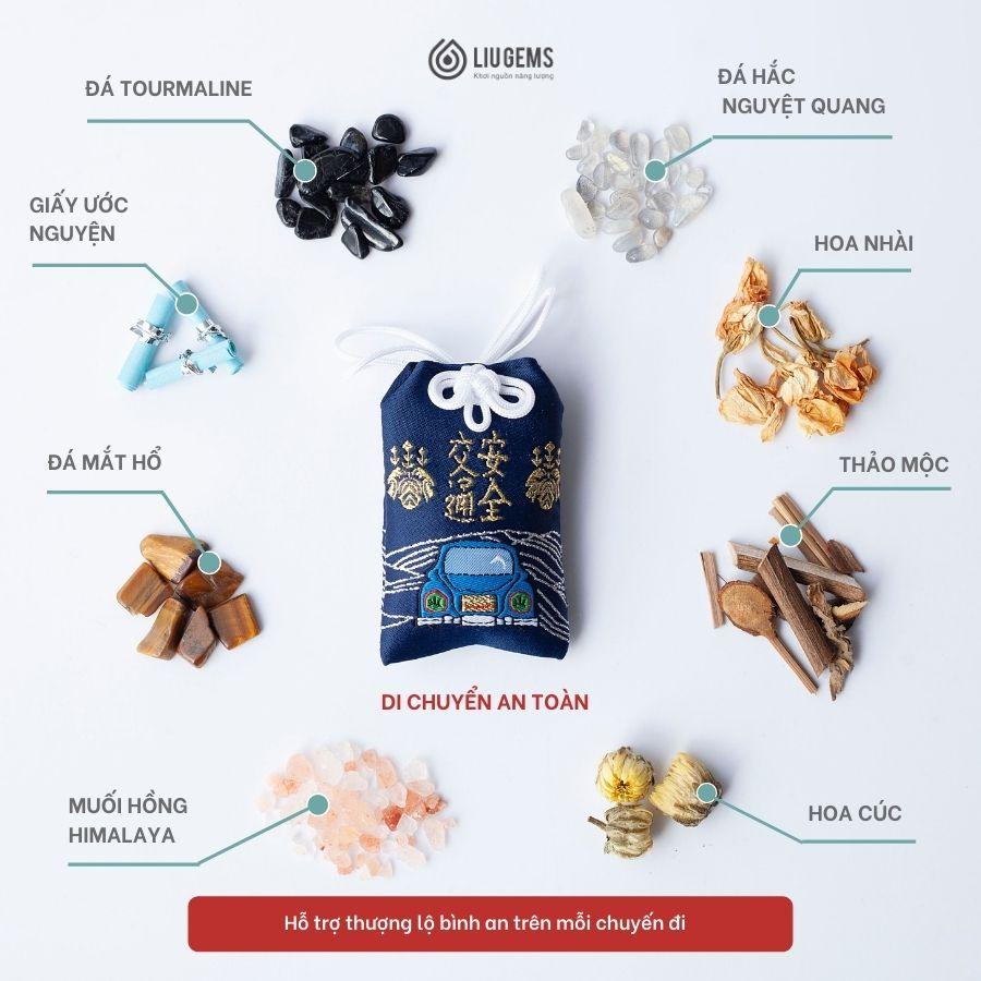 Túi Phước May Mắn Omamori Liugems Đeo Bên Người, Mix Đá, Thảo Mộc, Muối Hồng Himalaya Mang Tài Lộc, Tình Yêu