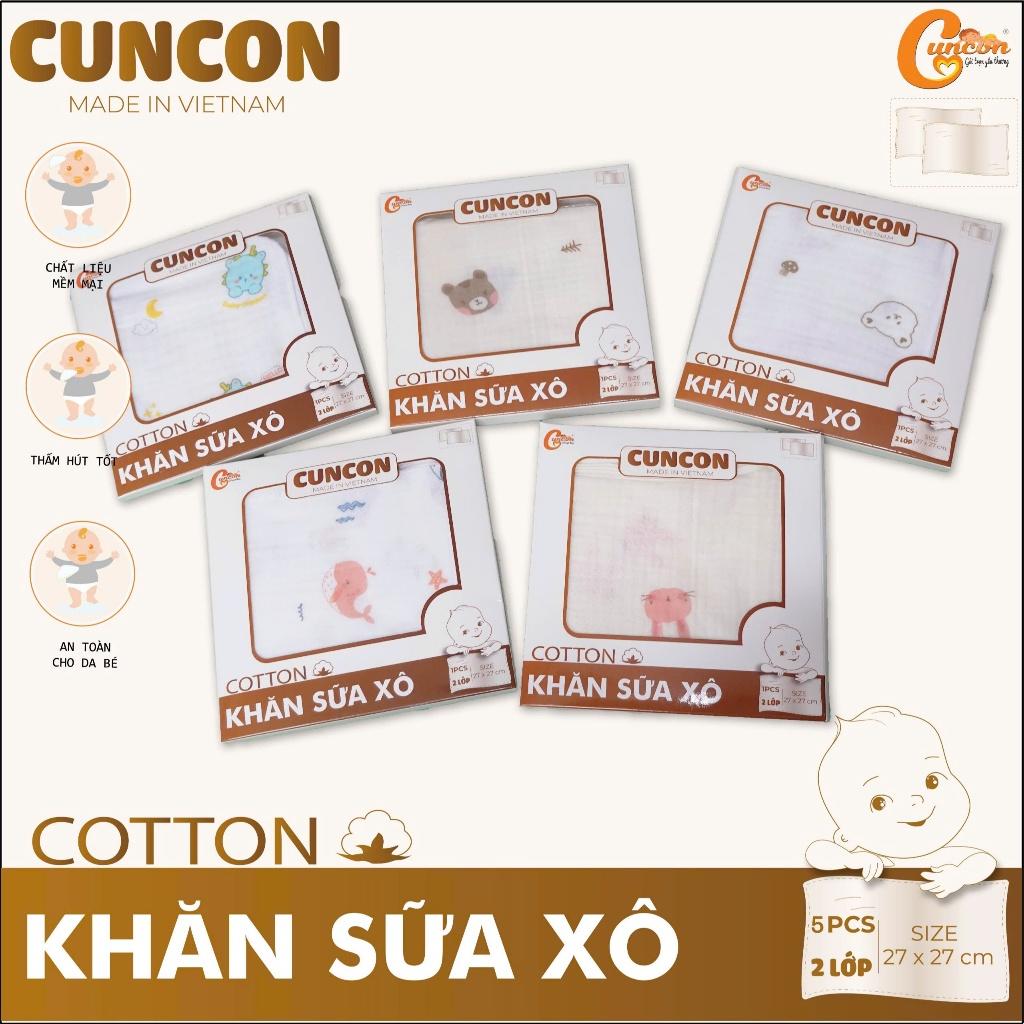 [Hộp 5 khăn] Khăn Sữa Xô Cotton 2 Lớp Mềm, Mỏng, Thấm Hút, Nhanh Khô Cho Bé Sơ Sinh - CÚN CON - Thỏ Hồng