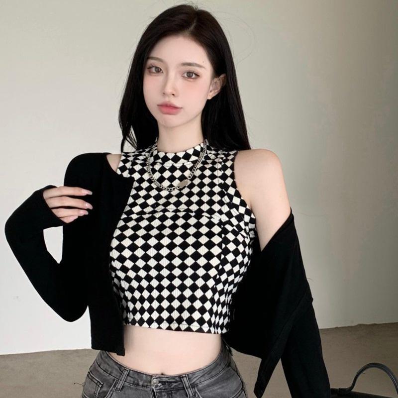 Áo Croptop Dệt Kim Sát Nách Thiết Kế Quyến Rũ Cho Nữ