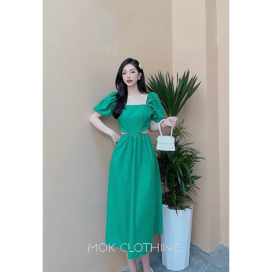 Đầm váy cổ vuông xoắn ngực dáng dài xinh xắn 3 màu sắc kèm ảnh thật