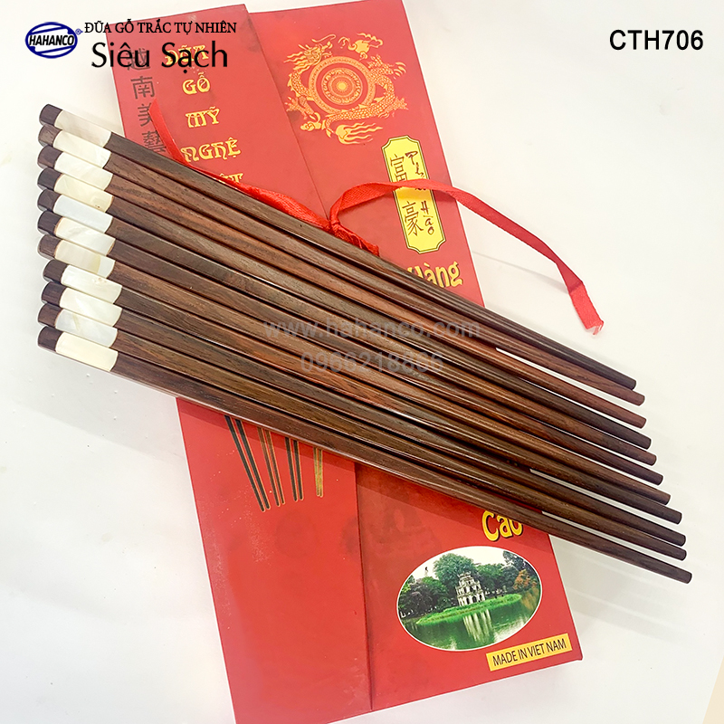 Đũa gỗ Trắc đầu khảm xà cừ 2 cạnh (10 đôi/hộp) CTH706 - Làm quà tặng hoặc biếu cho người thân, đối tác