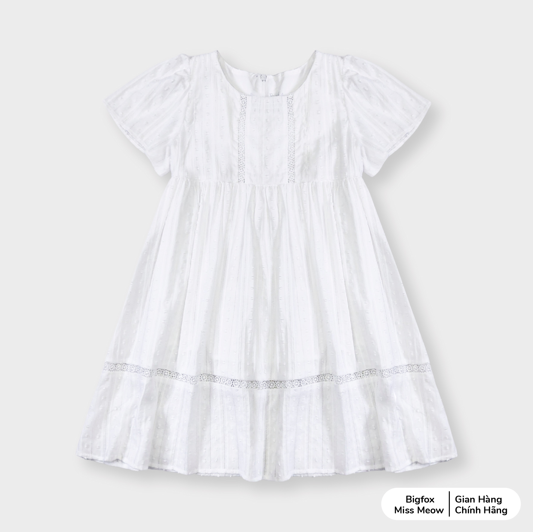 Váy đầm trắng ngắn tay cho bé gái Bigfox Miss Meow size đại mùa hè phối ren kiểu dáng babydoll dễ thương cỡ 3-11 tuổi
