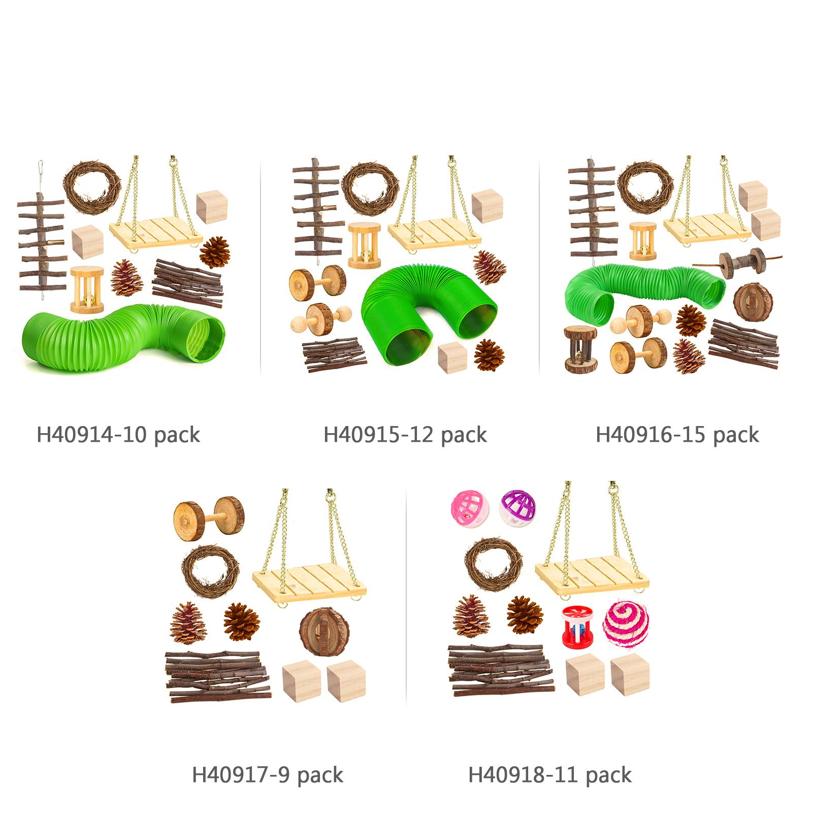 Hamster Chew Toys Sets 10pcs Small Animal Activity Toys Chinchilla Chew Toys with Tunnel and Swing Teeth Care Molar Toy