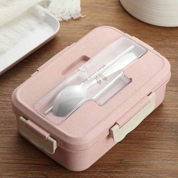 Hộp cơm văn phòng 3 ngăn có đũa và thìa inox đi kèm - Xanh lá