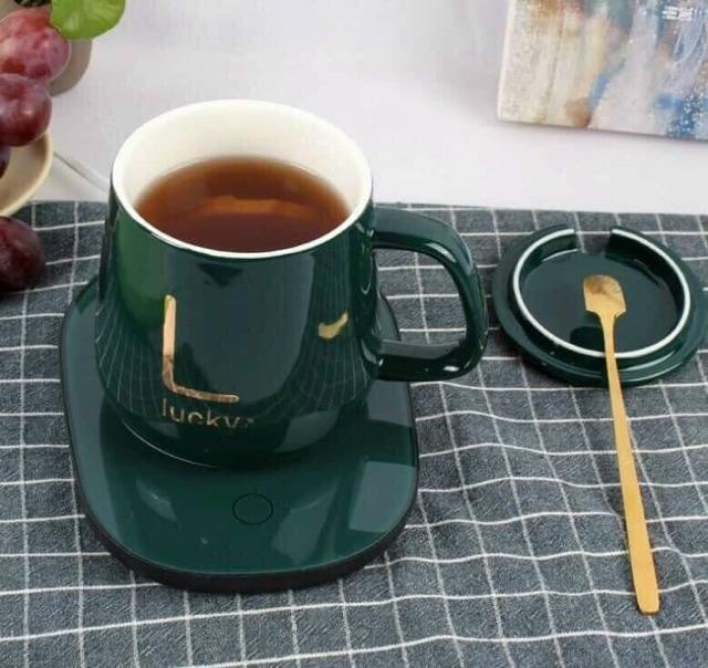 Bộ cốc và đế hâm nóng đồ uống bằng sứ lucky