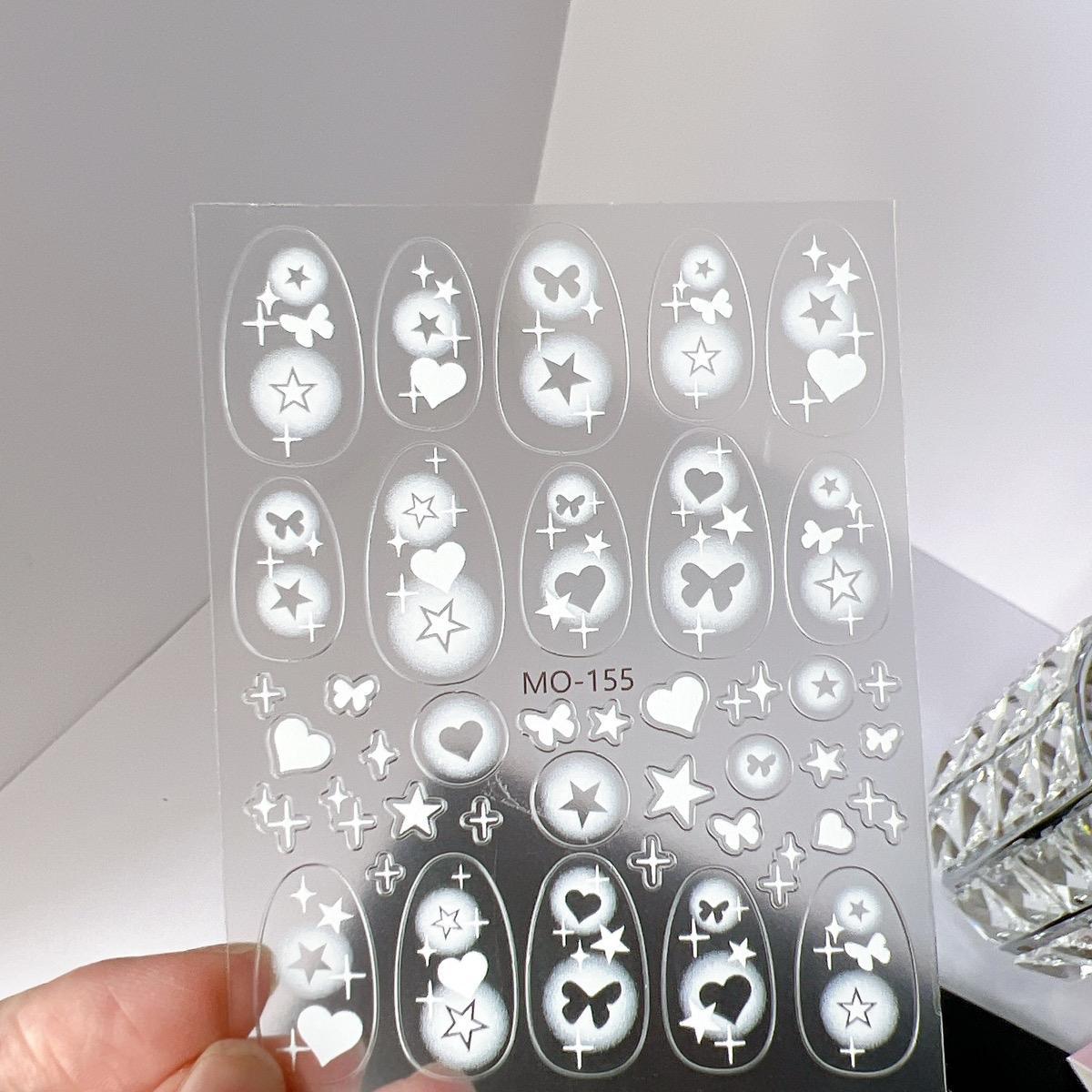 Sticker Bướm Dán Móng Tay 5D Ngôi Sao Tình Yêu Trắng, Miếng Dán Trang Trí Móng Tay Làm Nail Nữ Women