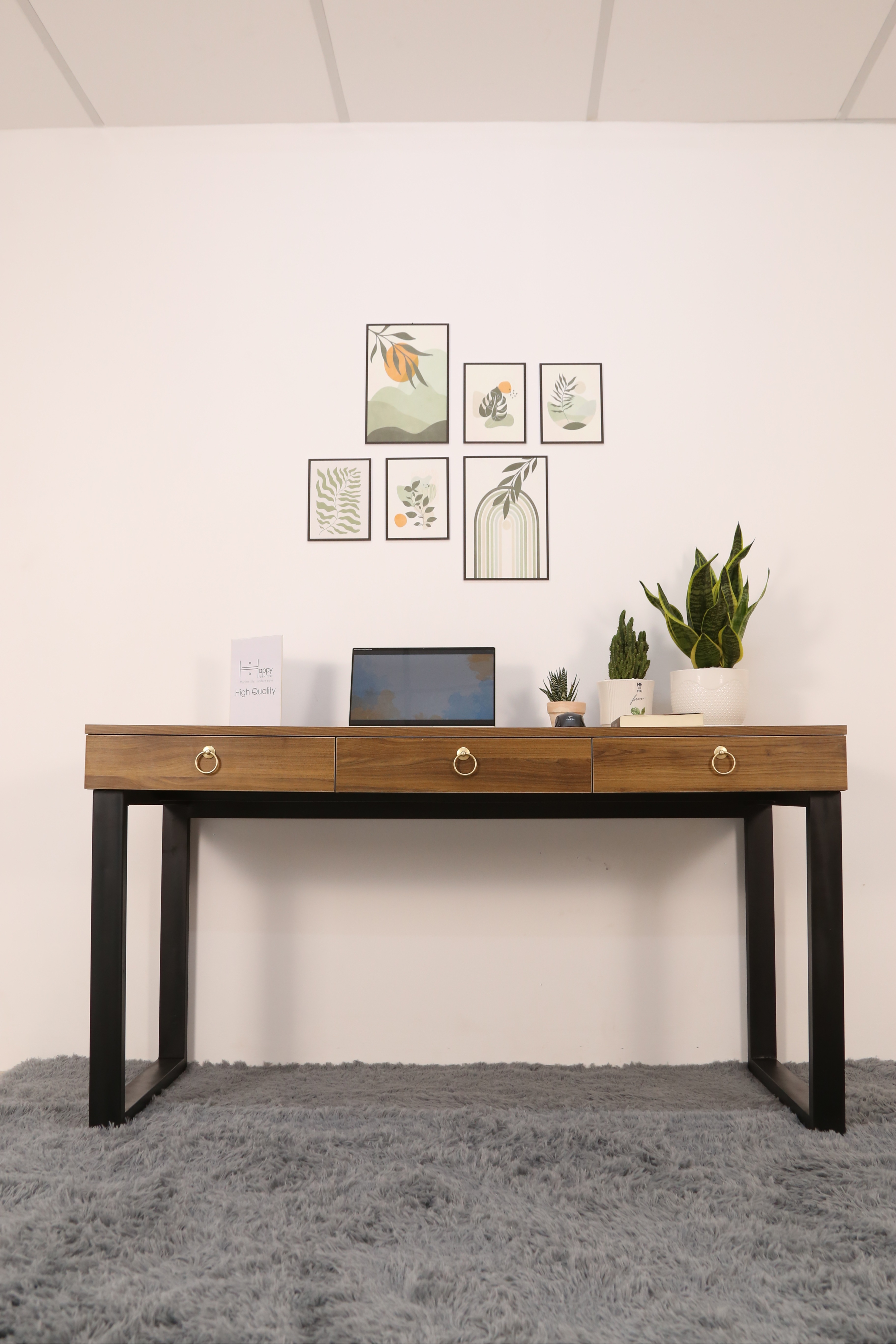 [Happy Home Furniture] WESLEY, Bàn làm việc chân sắt - 3 ngăn kéo,  140cm x 59cm x 75cm ( DxRxC), BAN_012