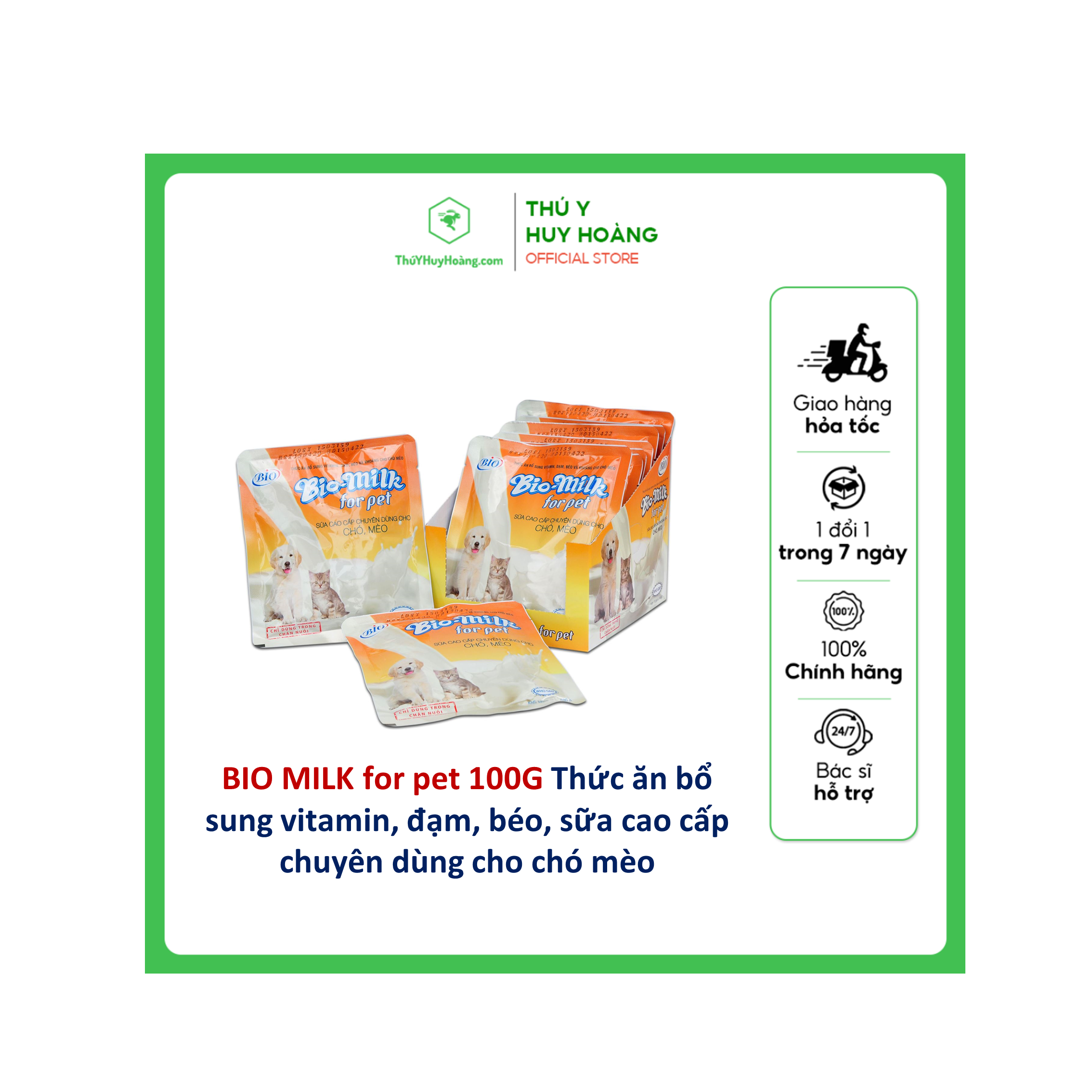 BIO MILK for pet 100G Thức ăn bổ sung vitamin, đạm, béo, sữa cao cấp chuyên dùng cho chó mèo