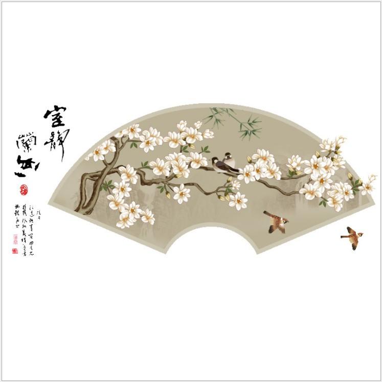 Decal dán tường trang trí - Cây quạt kèm cành cây