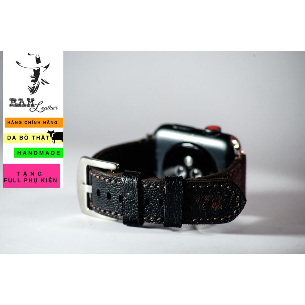 Dây đồng hồ Ram Leather cho casio ae1200/seiko5 da dê thật 1955 đen vân hạt