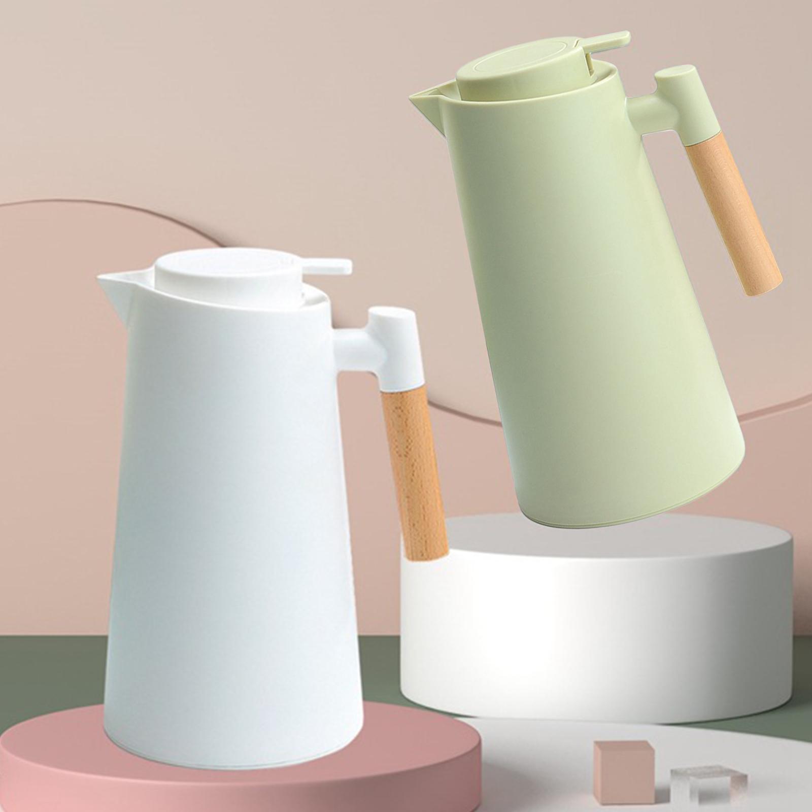 1L Thermal Coffee Carafe Double Wall Vacuum Coffee Pot Tea Carafe Thermos Pot Wood Handle Water Kettle Insulated Flask
