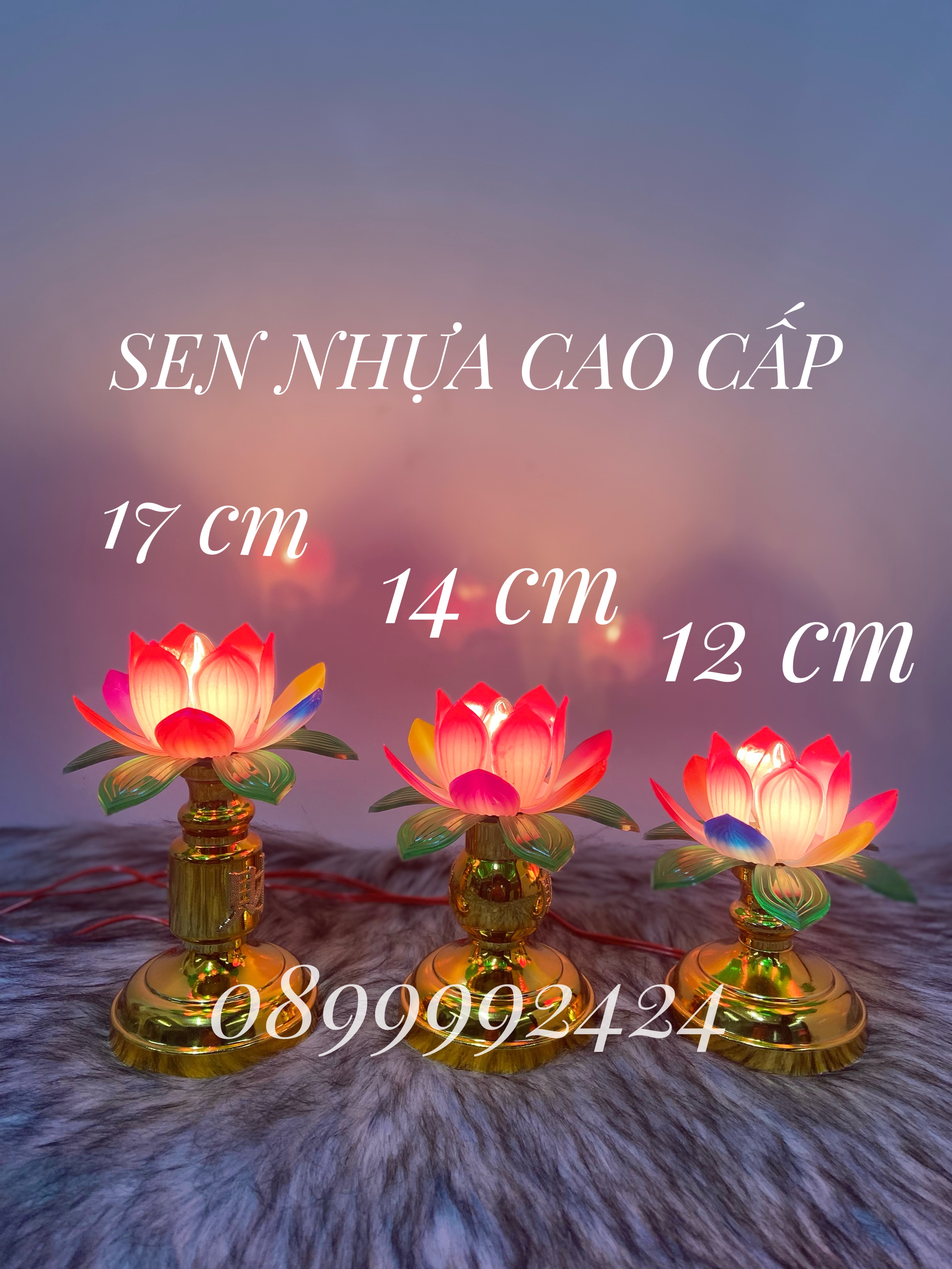 ĐÈN THỜ CAO CẤP SEN NHỰA TRUNG (14cm) 1 CẶP