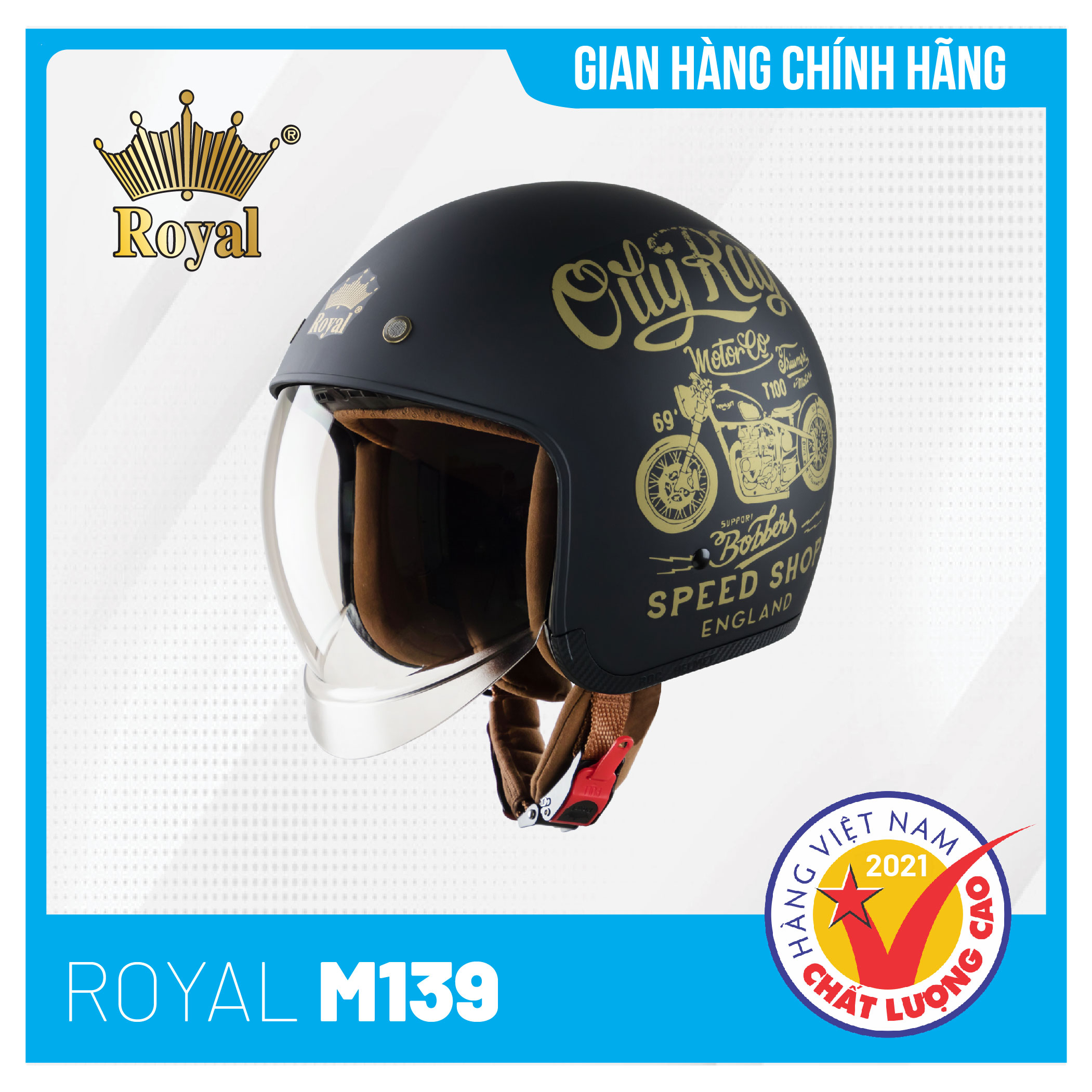 Nón bảo hiểm 3/4 Royal M139 Tem Kính Âm Thời Trang, An Toàn và Tiện dụng