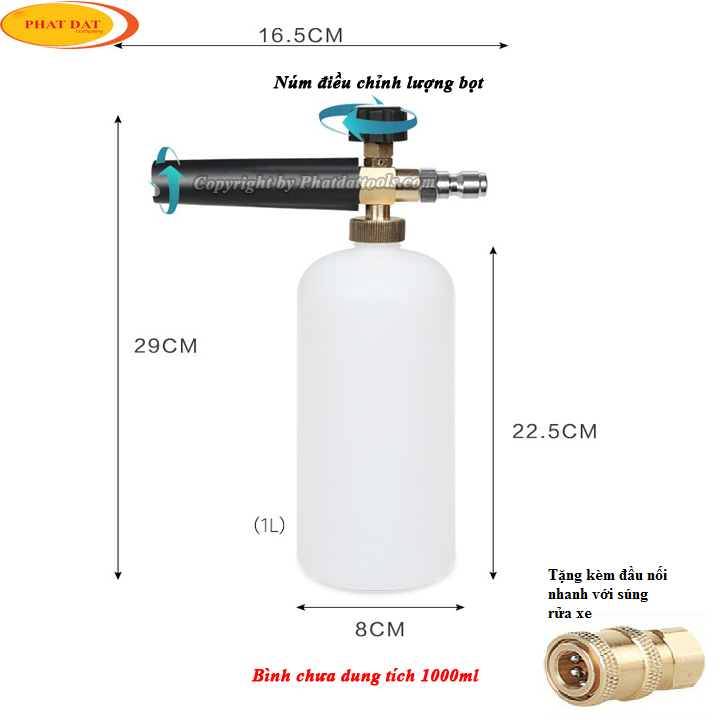 Bình bọt tuyết 1000l gắn vòi xịt rửa xe