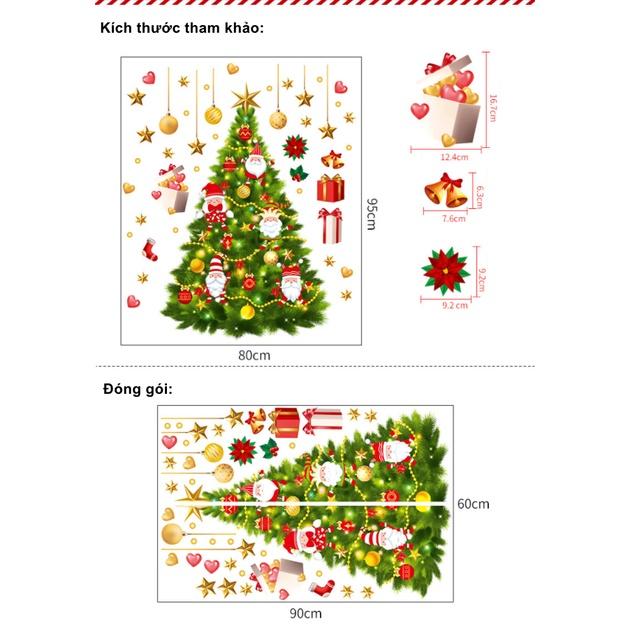 Decal dán tường trang trí Noel - Cây thông size lớn phối phụ kiện noel