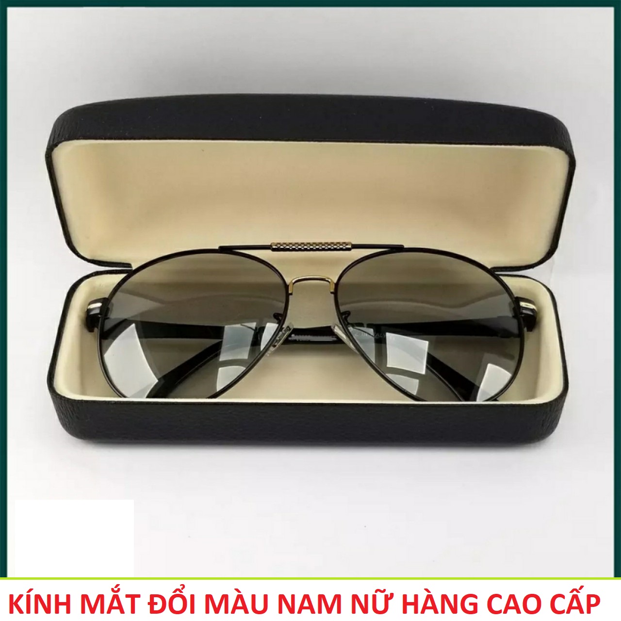 Kính mắt nam nữ đổi màu đi ngày và đêm chống tia UV loại tốt mẫu mới tròng thủy tinh mã A01