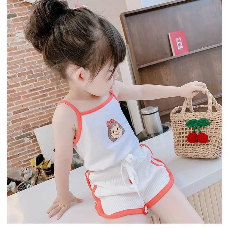 Bộ hai dây cotton 4 chiều hình cô gái cho bé gái từ 6-18kg