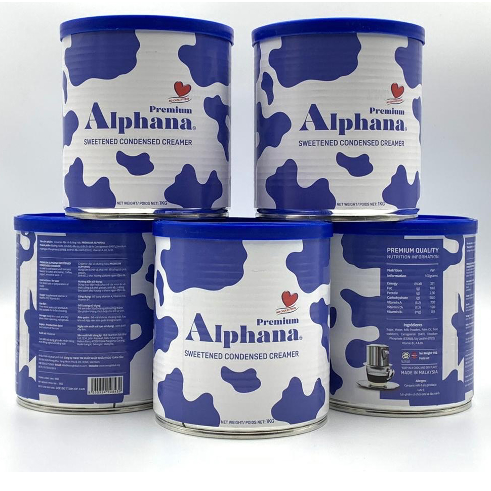 Combo 2 Lon Sữa Đặc Có Đường Premium Alphana nhập khẩu Malaysia Mỗi Lon 1kg Không Cholesterol thành phần đạm cao 2.3%
