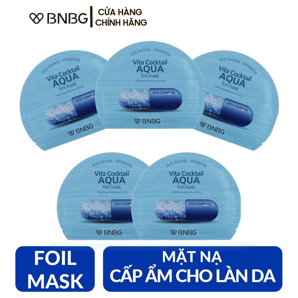 Combo 5 Mặt nạ cấp nước dưỡng da ẩm mượt, săn chắc BNBG Vita Cocktail Aqua Foil Mask - Intensive Moisturizing 30ml x 5