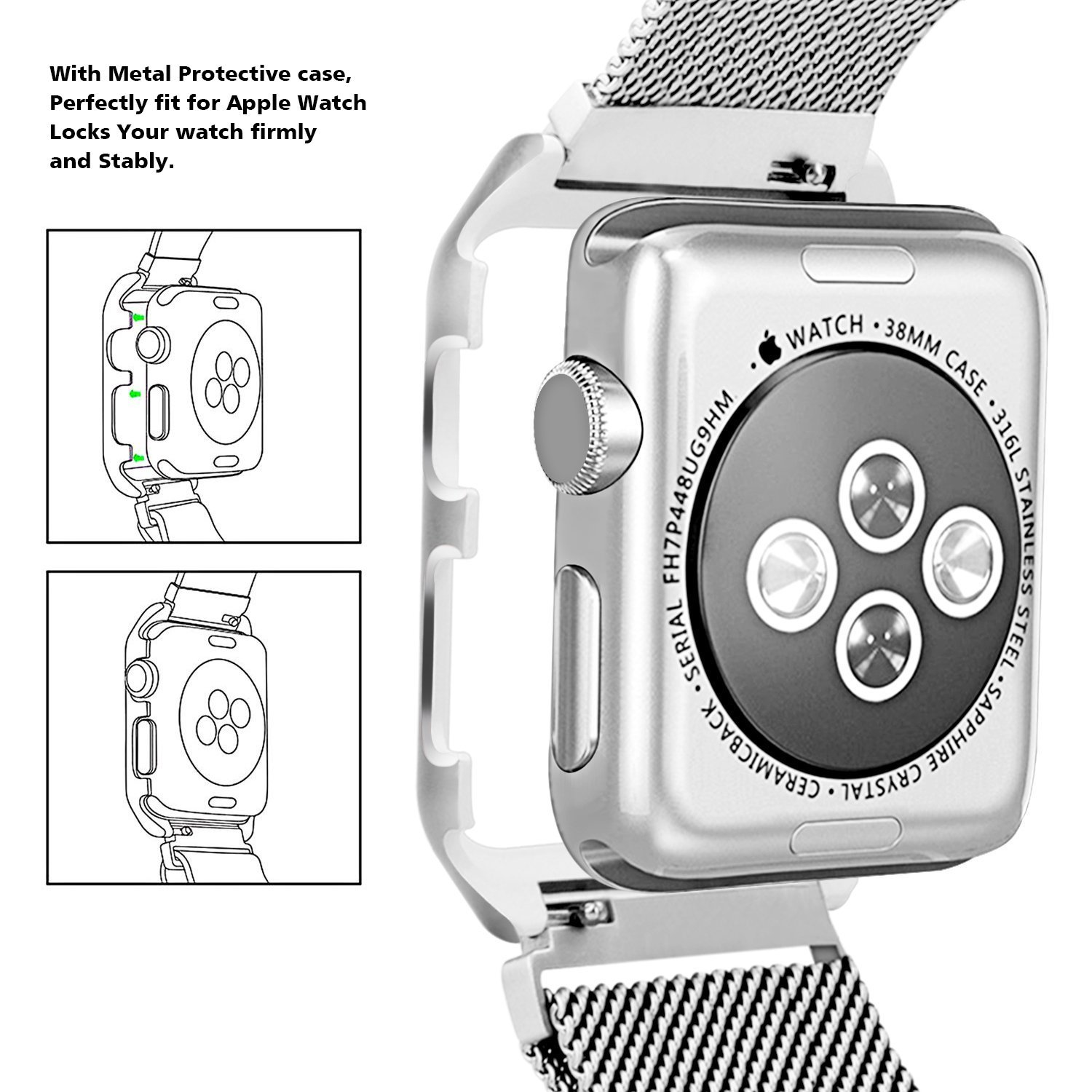 Dây đồng hồ cho Apple Watch, Dây Mloop lưới thép kèm ốp cho Apple Watch