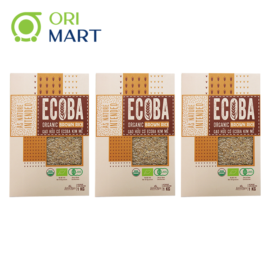 Combo 3 Gạo Lứt Trắng Hữu Cơ ECOBA Kim Mễ Ecoba Organic Brown Rice Thơm Ngon Mềm Dẻo Tốt Cho Sức Khoẻ Túi 1Kg ORIMART