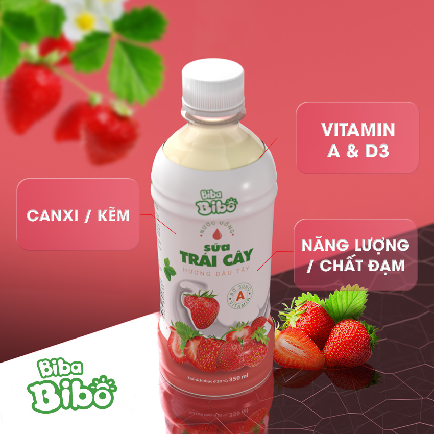 [Combo (18) chai 350ml] Bibabibo Sữa Dâu, sữa trái cây, tốt cho miễn dịch, tiêu hóa