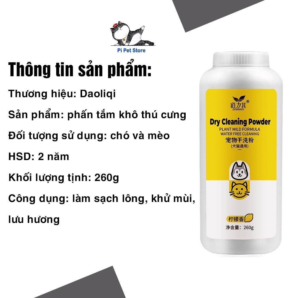 Phấn tắm khô cho chó mèo hương Chanh Dorrikey 260g - Phấn tắm khử mùi thú cưng hương chanh thơm ngát