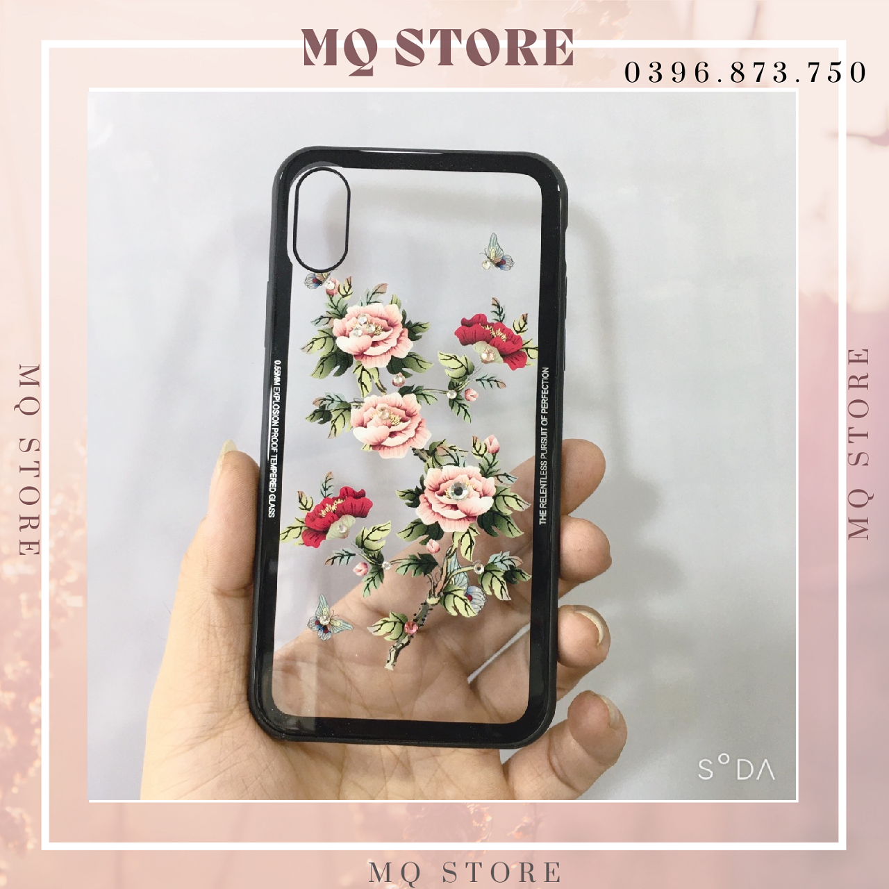 Ốp lưng trong viền màu hình hoa sang trọng dành cho iPhone X, Xs