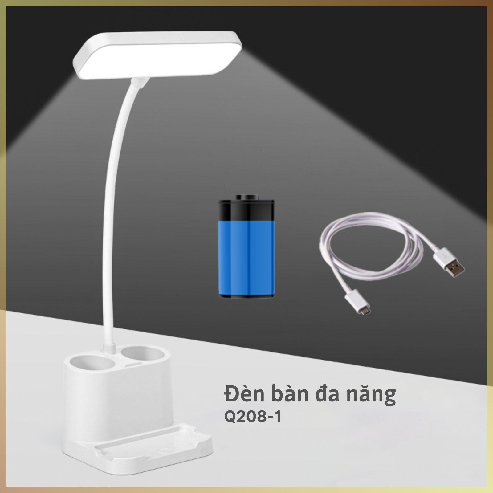 Đèn học để bàn Pin sạc 1250 mAh đựng bút chữ nhật Ba nhiệt độ màu Làm mờ vô cấp