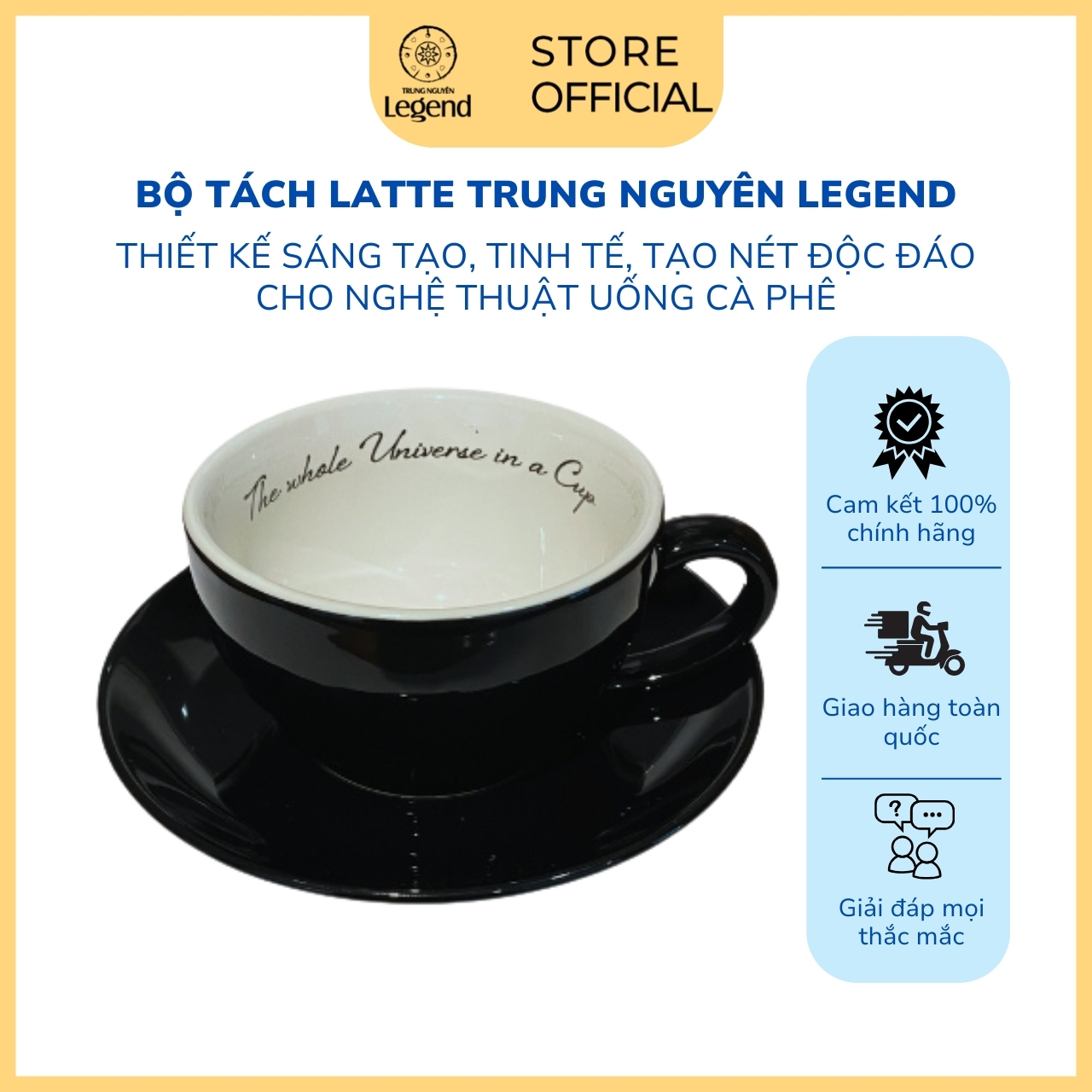 Bộ Tách Đĩa Latte logo Trung Nguyên Legend có vân - 238ml