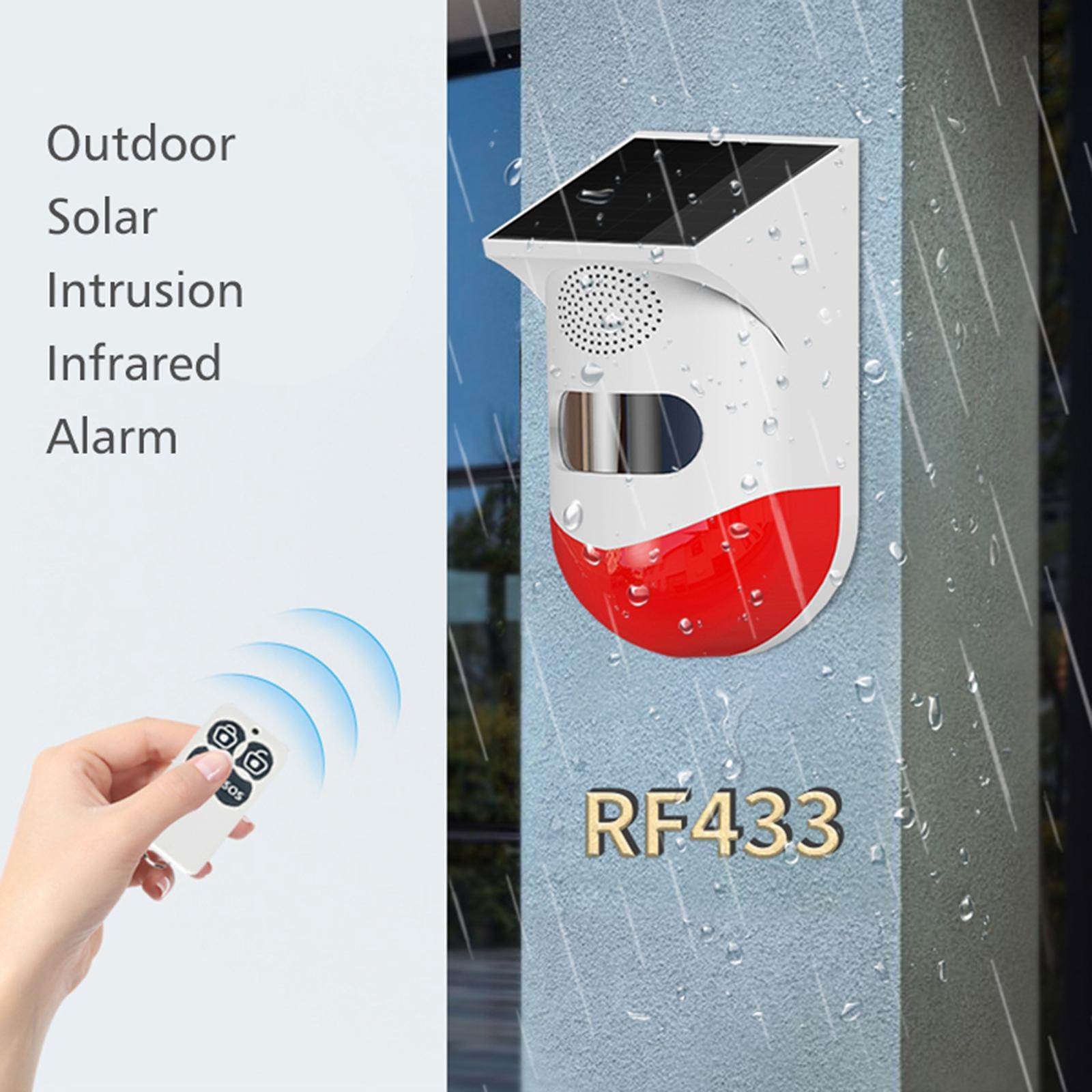 Solar Alarm,Motion Detector with Remote Controller 120db Sound Security Siren IP67 Waterproof for Home, Farm,Barn,Villa,Yard.