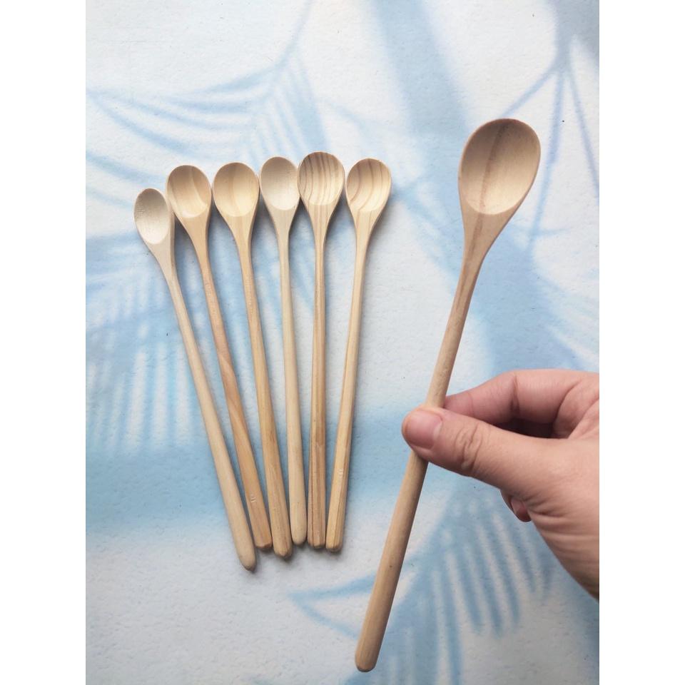 Thìa Khuấy Sinh Tố Gỗ 23cm, Thìa Gỗ Tự Nhiên Cán Dài Miệng Tròn, An Toàn Cho Sức Khỏe, Chụp Ảnh Decor