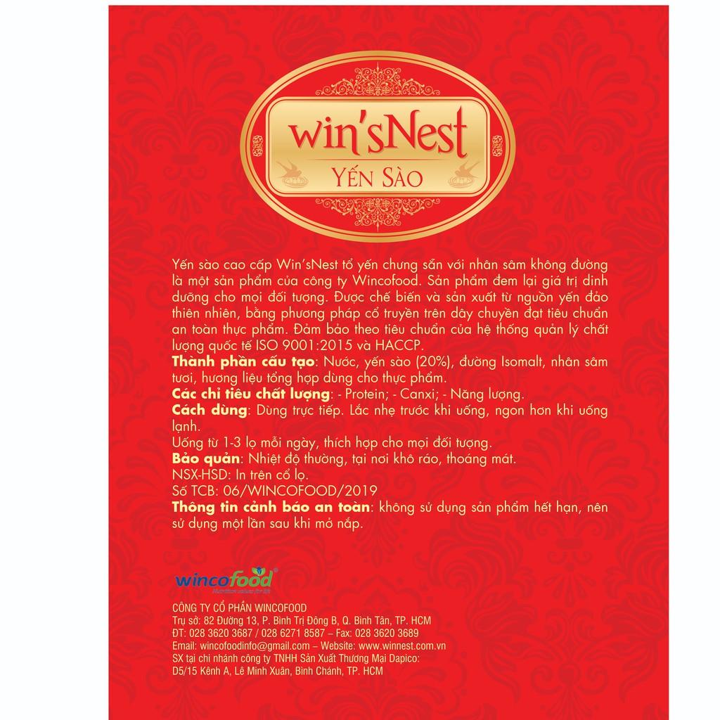 Combo 12 lọ Yến Sào Win'snest Tổ Yến Chưng Sẵn Nhân Sâm Không Đường 20% (70ml/ Lọ)