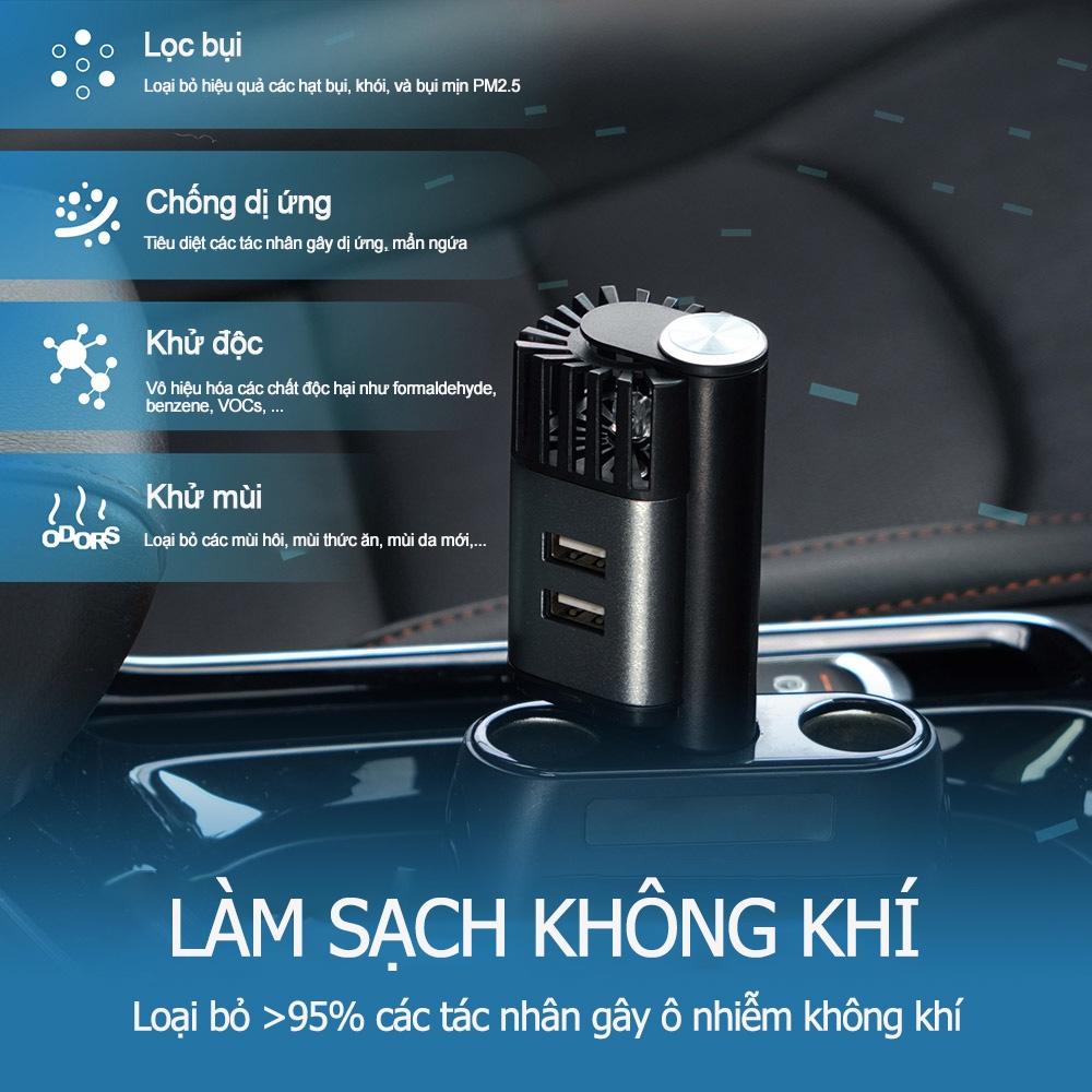 Máy Lọc Không Khí Khử Mùi Ion Âm Ô tô FRiEQ PRO tạo 10 triệu ion làm sạch nhanh chóng - kiêm sạc nhanh 2 cổng USB