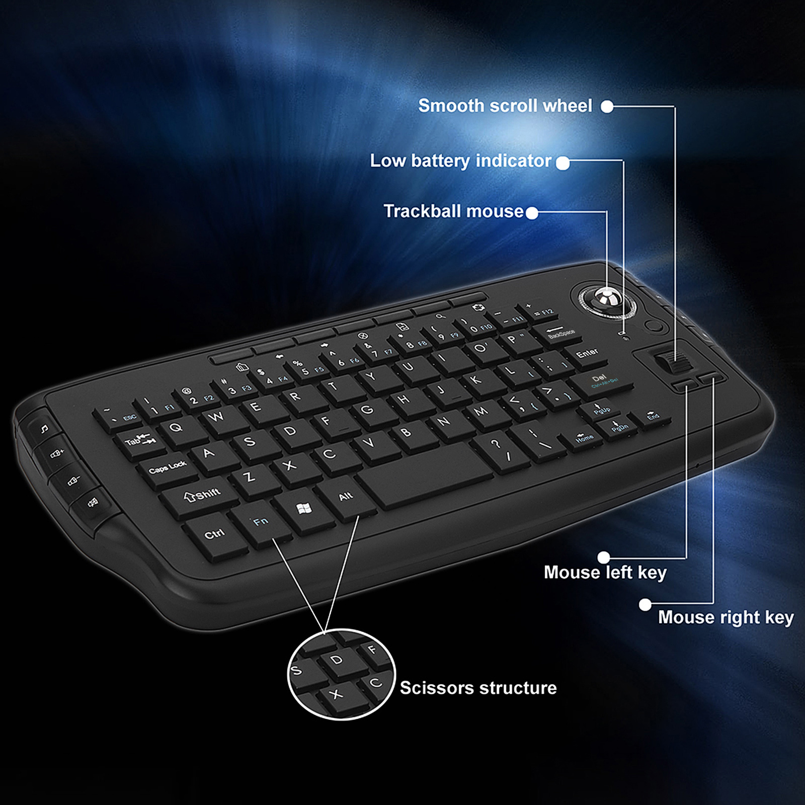 Bàn Phím Không Dây E30 2.4GHz Với Chuột Trackball Điều Khiển Từ Xa Bằng Bánh Xe Lăn Cho Android TV Box TV Thông Minh PC Máy Tính Xách Tay